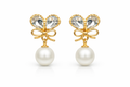Anti Tarnish Gold Plated Bow Pearl Drop Earrings for Women & Girls