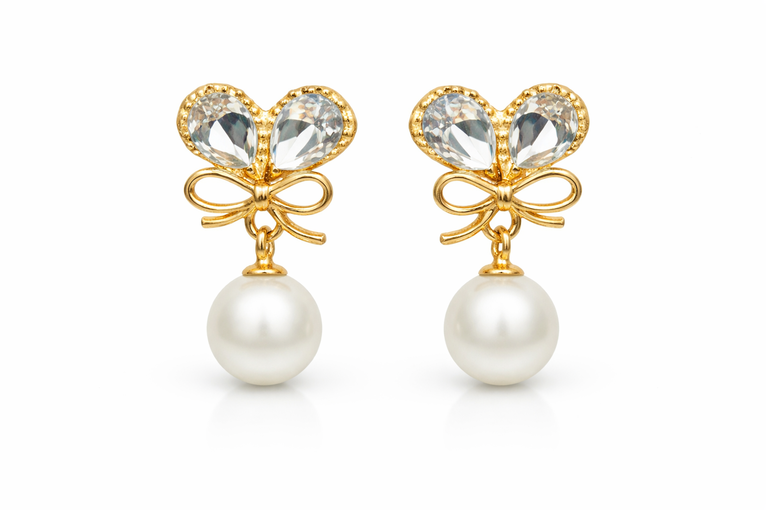 Anti Tarnish Gold Plated Bow Pearl Drop Earrings for Women & Girls