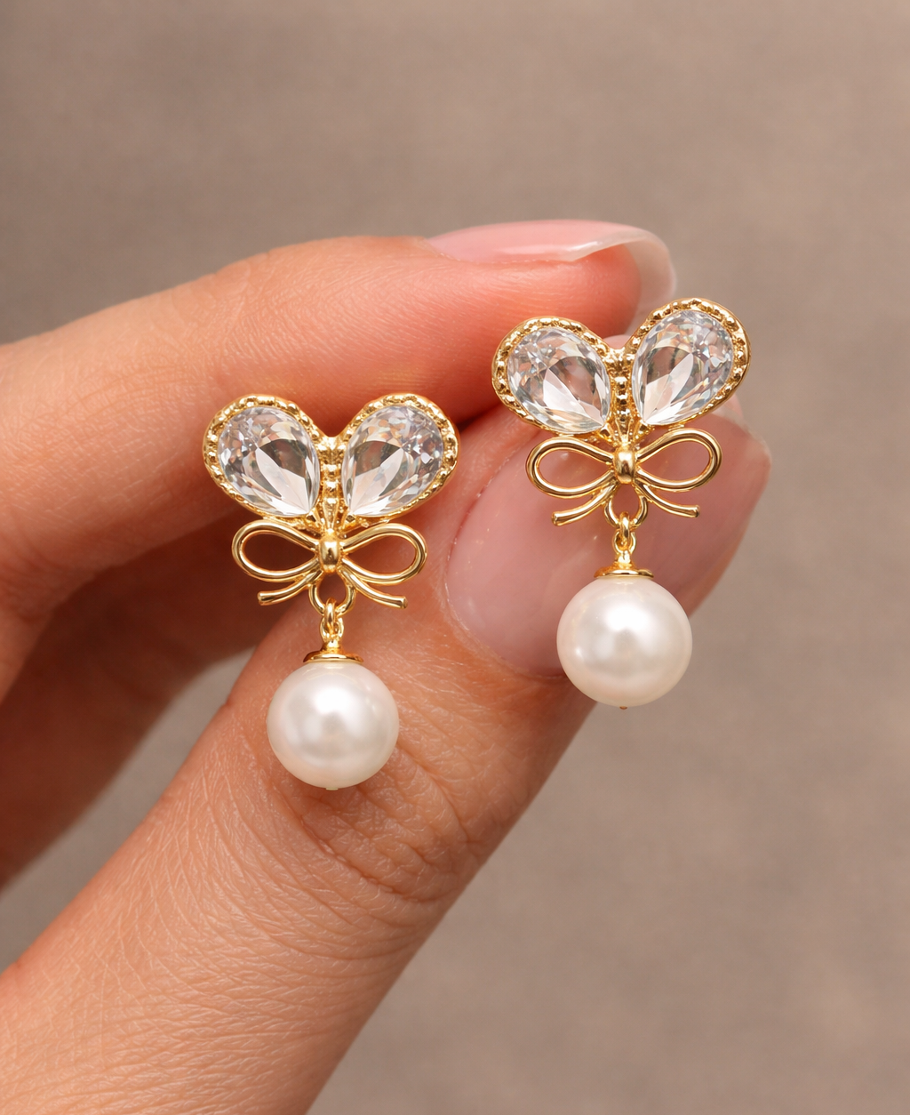 Anti Tarnish Gold Plated Bow Pearl Drop Earrings for Women & Girls