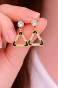 Anti Tarnish Gold Plated Black Enamel Triangle Drop Earrings for Women & Girls
