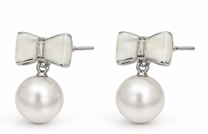 Classic Bow Knot Pearl Stud Earrings for Women & Girls