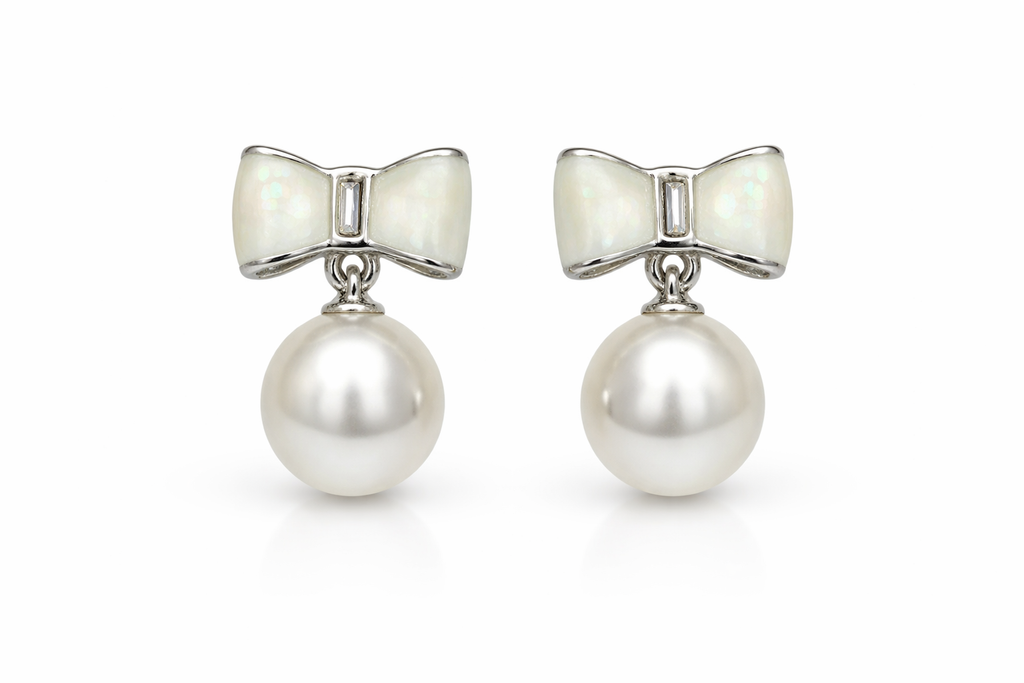 Classic Bow Knot Pearl Stud Earrings for Women & Girls