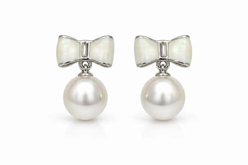 Classic Bow Knot Pearl Stud Earrings for Women & Girls