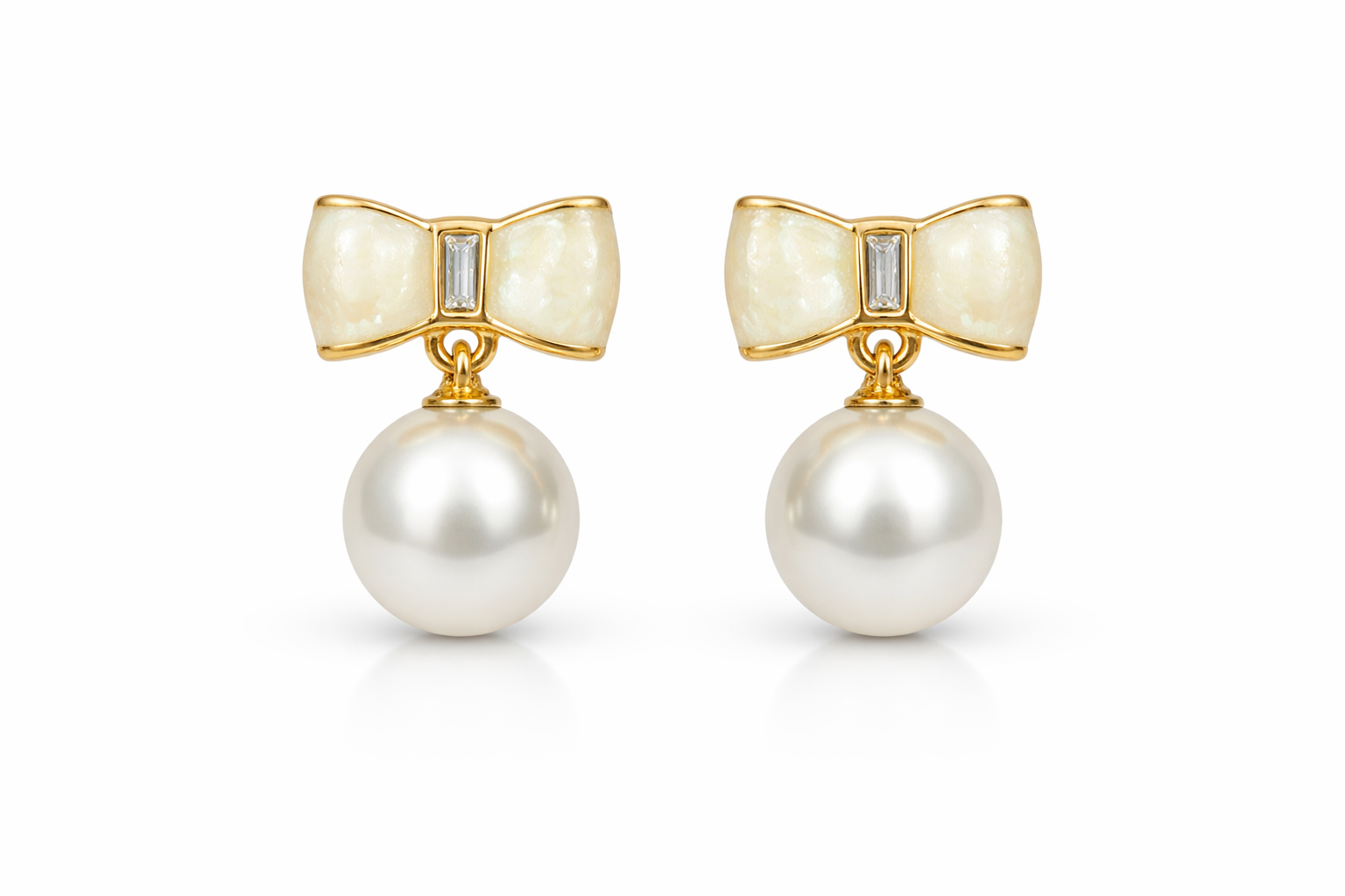 Elegant Gold Bow Pearl Drop Earrings for Women & Girls