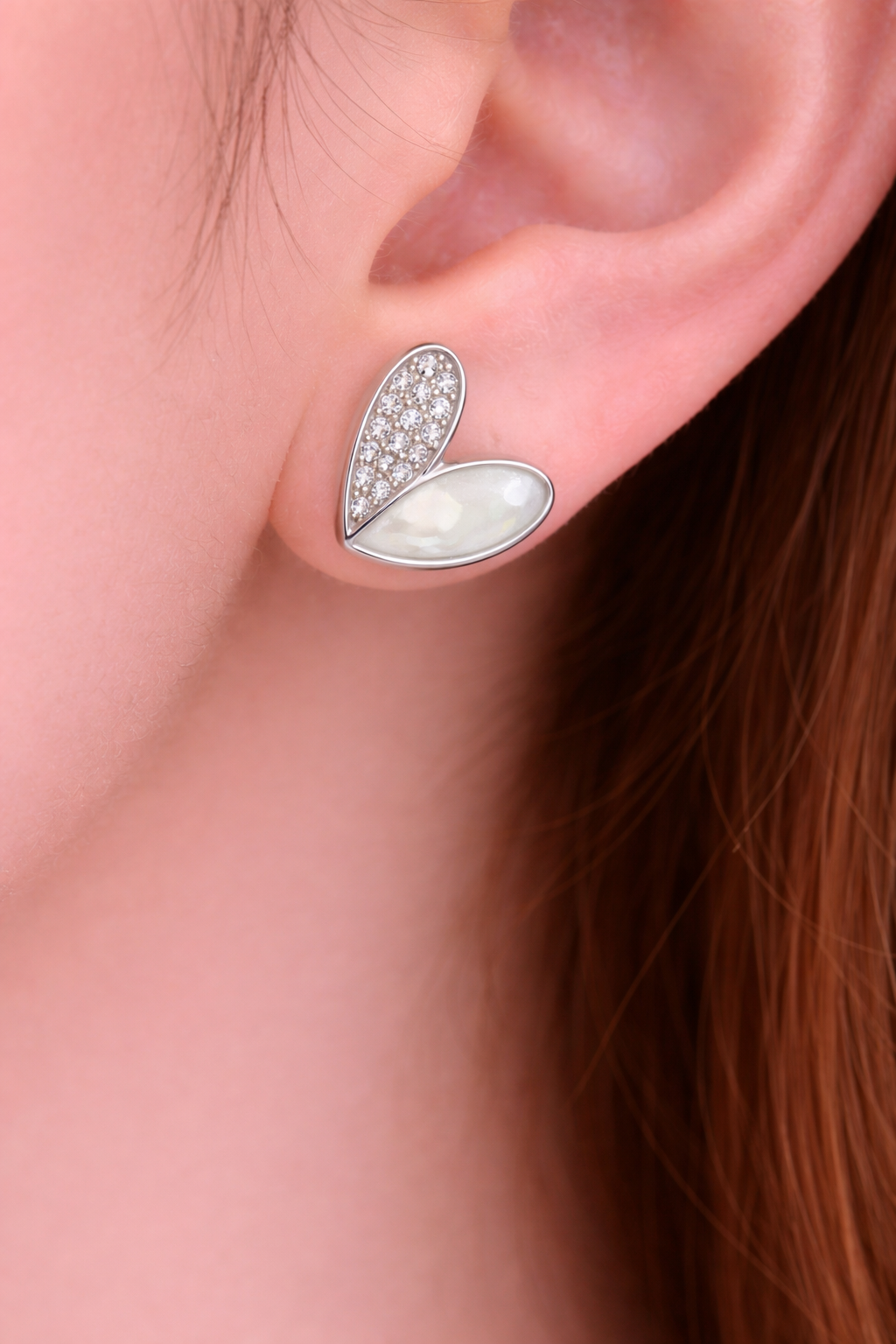 Anti Tarnish Silver Crystal Leaf Stud Earrings for Women & Girls