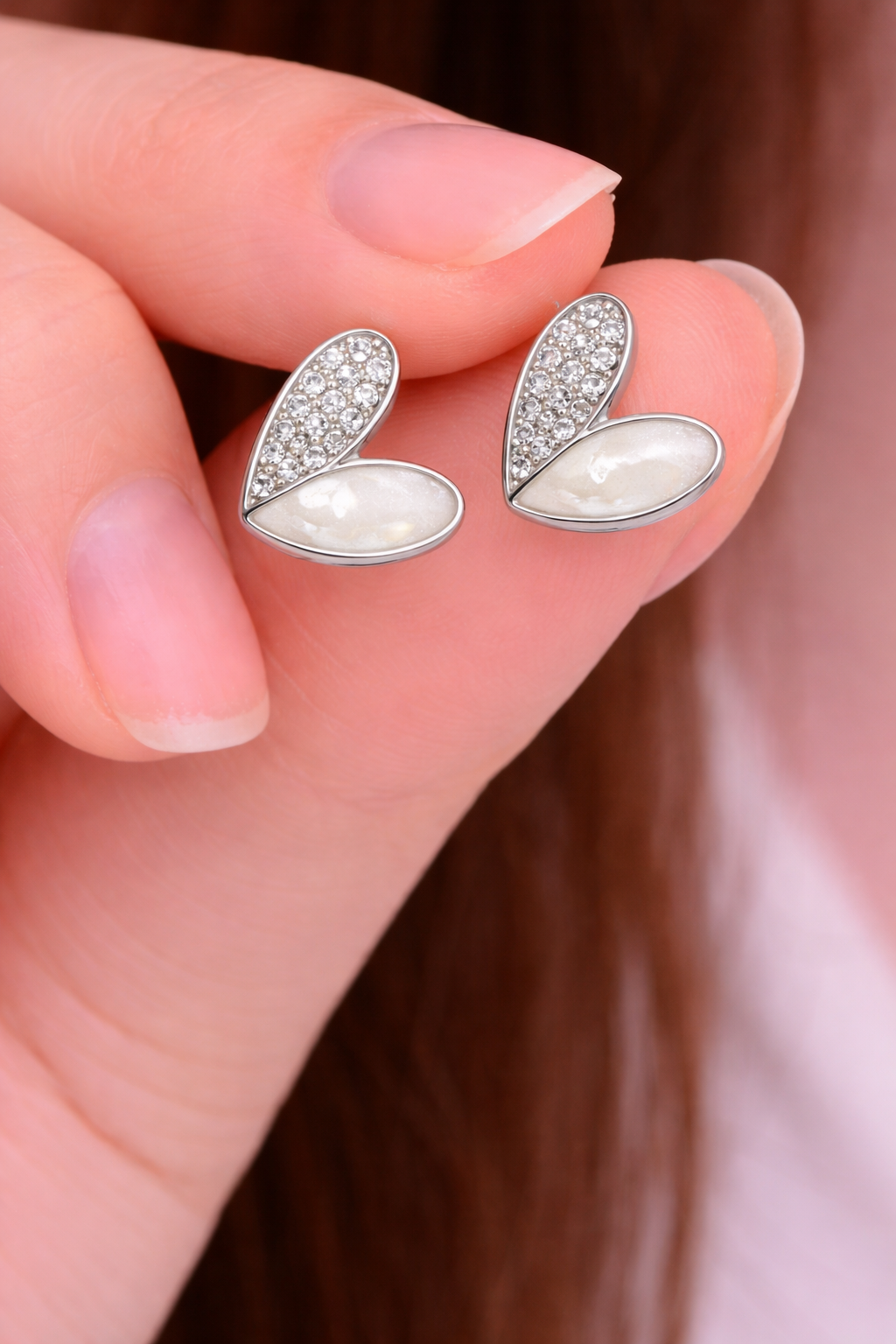 Anti Tarnish Silver Crystal Leaf Stud Earrings for Women & Girls