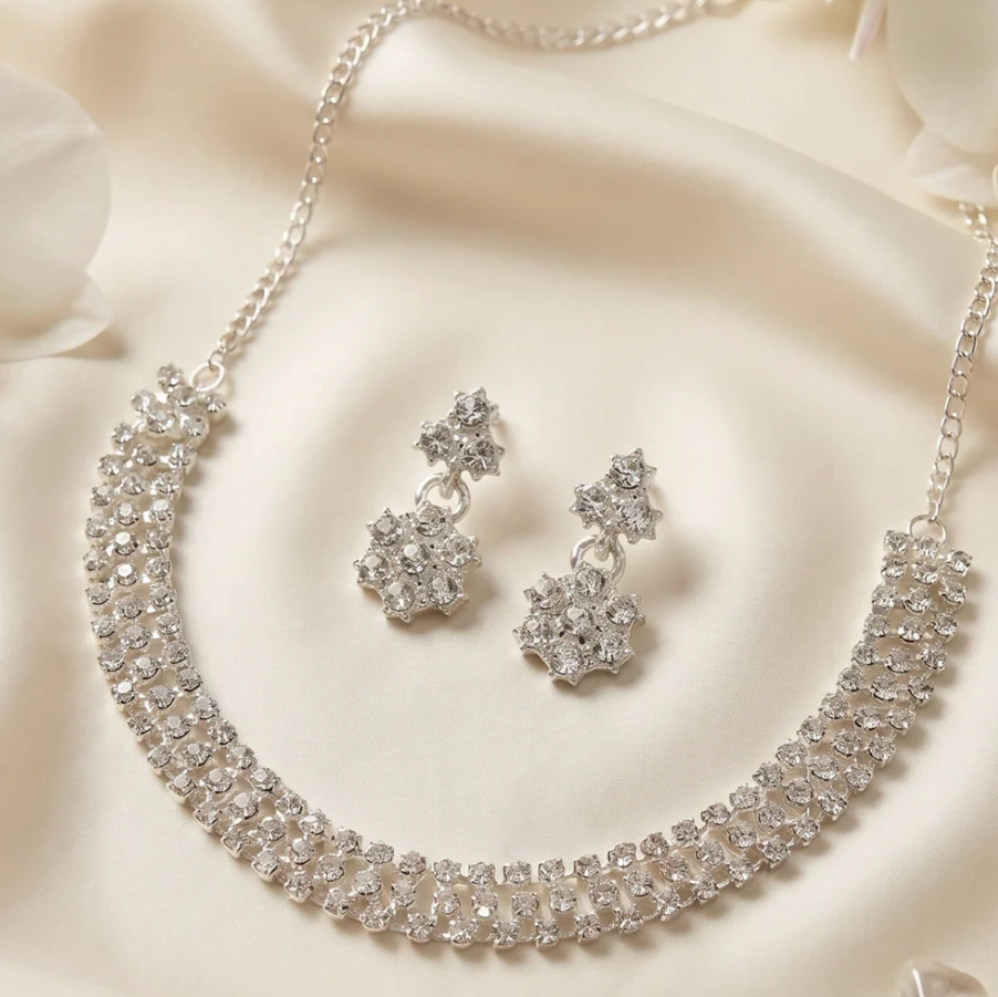 Silver Plated Necklace Set – Elegant & Sparkling for Formal Events