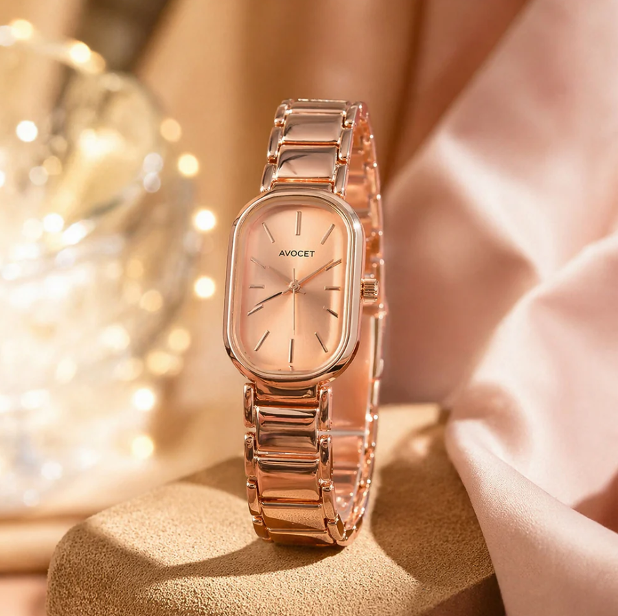 Rose Gold Women's Watch – Rectangular Dial & Premium Metal Strap