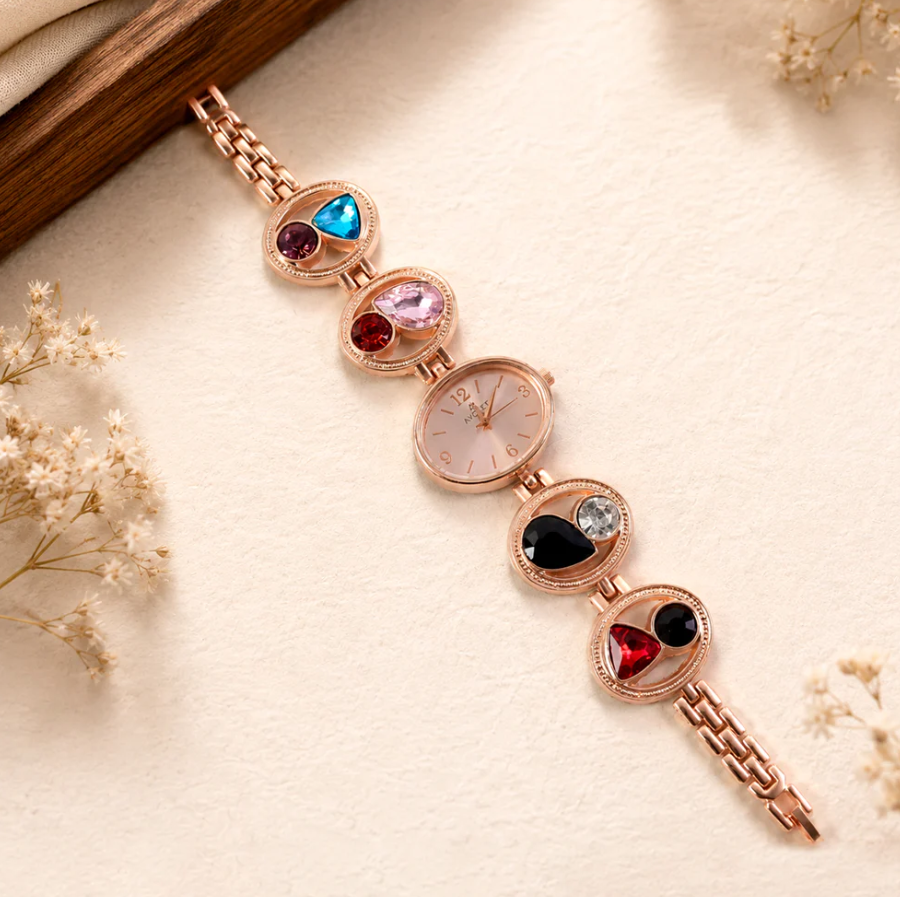 Rose Gold Bracelet Watch – Women's Analog with Crystal Stones