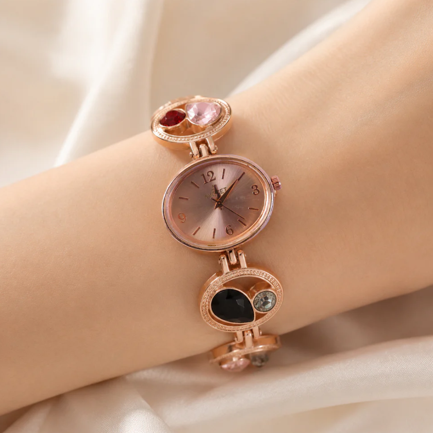 Rose Gold Bracelet Watch – Women's Analog with Crystal Stones