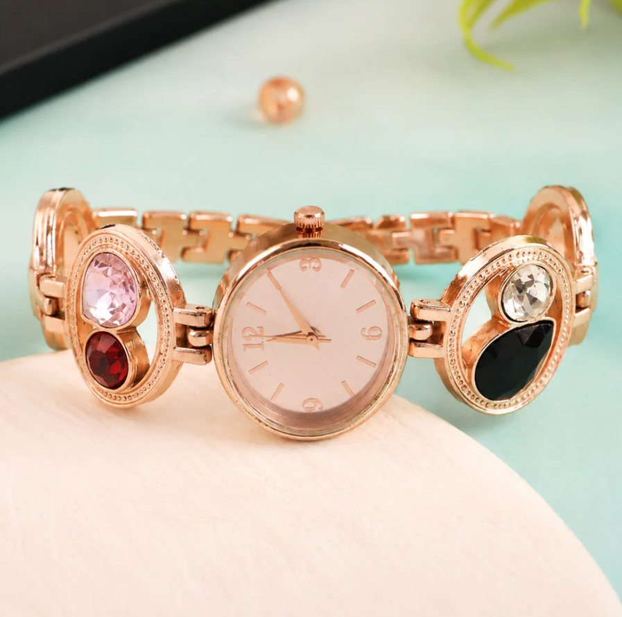 Rose Gold Bracelet Watch – Women's Analog with Crystal Stones