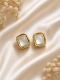 Gold Plated Square Stud Earrings for Women White Stone Elegant Daily Wear Earrings