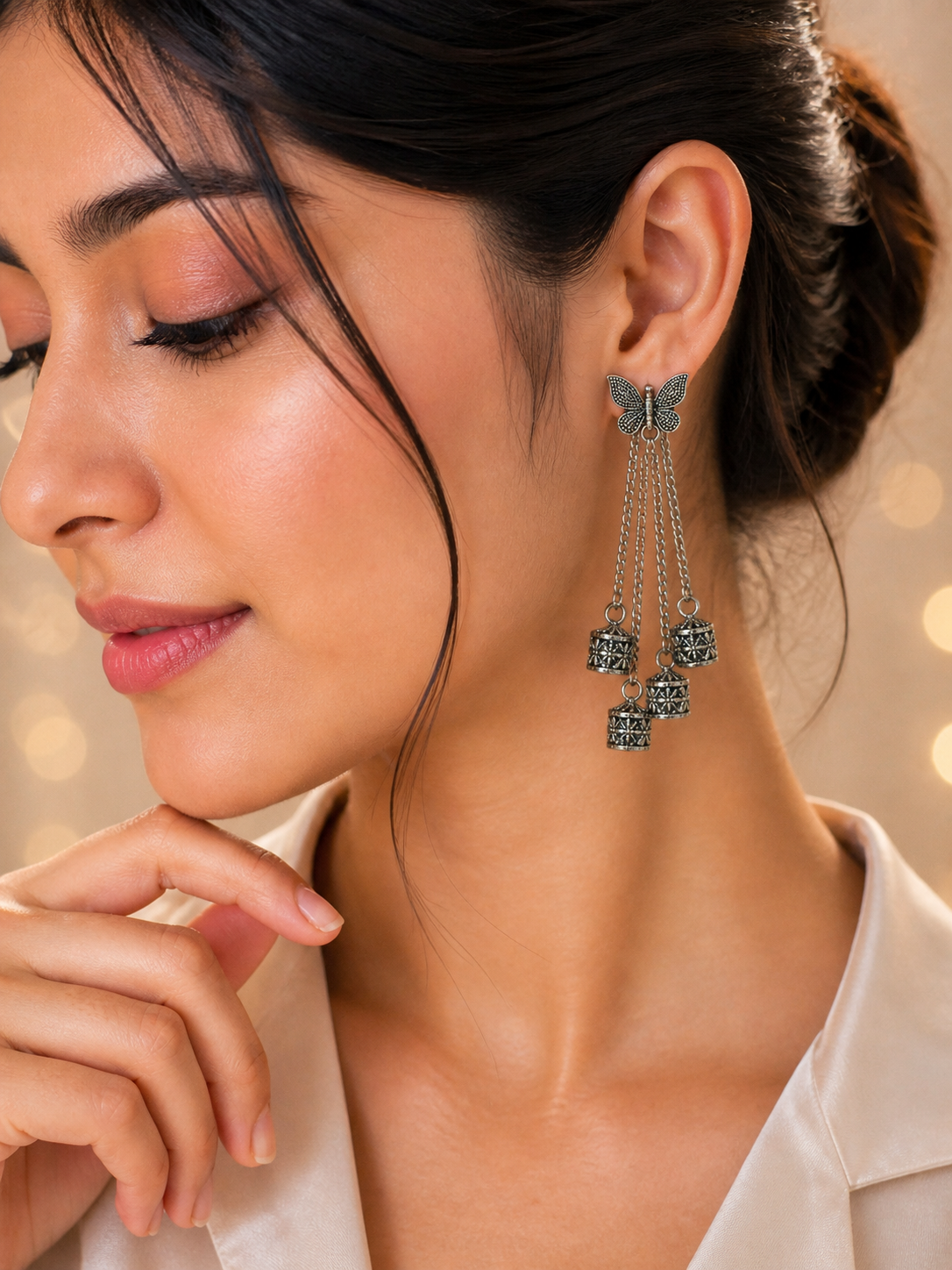 Oxidised Butterfly Chain Drop Earrings for Women Trendy Long Dangle Party Wear Earrings