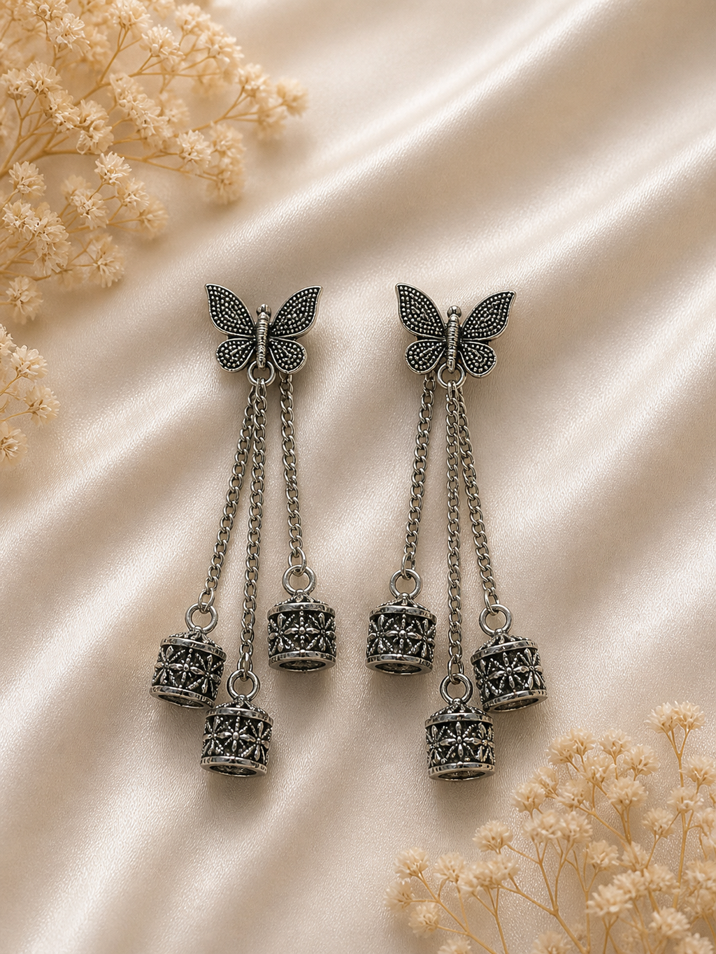 Oxidised Butterfly Chain Drop Earrings for Women Trendy Long Dangle Party Wear Earrings