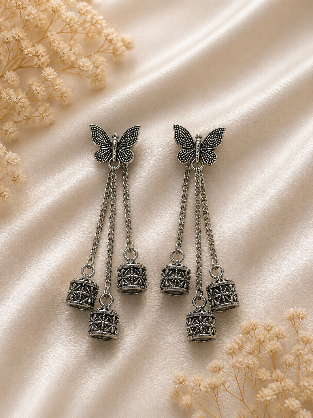 Oxidised Butterfly Chain Drop Earrings for Women Trendy Long Dangle Party Wear Earrings
