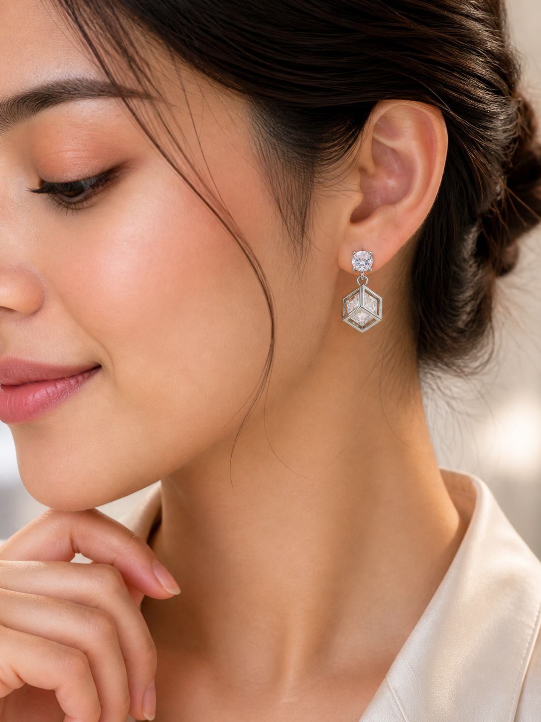 Silver Plated Geometric Crystal Drop Earrings for Women Elegant Party Wear Dangle Earrings