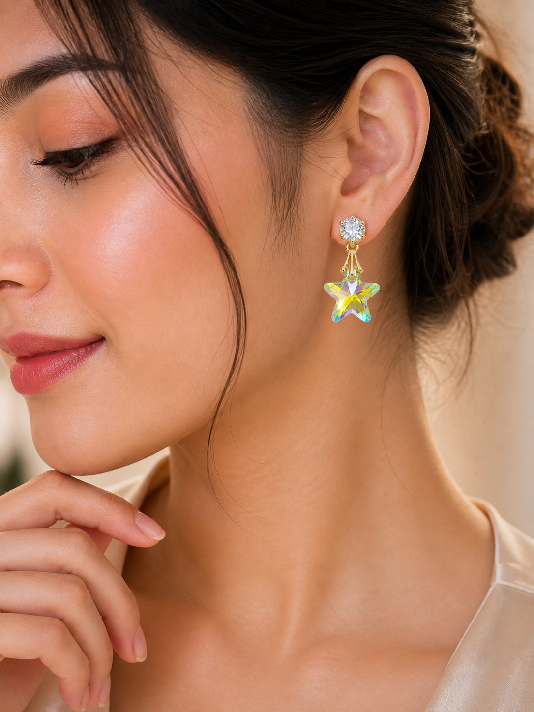 Star Crystal Drop Earrings for Women Rainbow Stone Stylish Party Wear Earrings