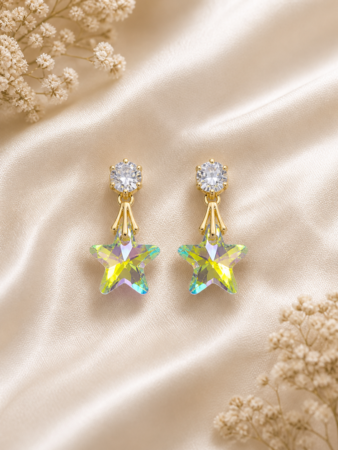 Star Crystal Drop Earrings for Women Rainbow Stone Stylish Party Wear Earrings