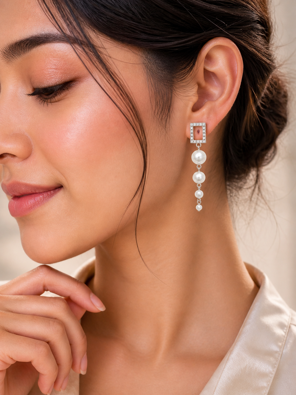 Elegant Pearl Drop Earrings for Women Silver Plated Crystal Square Long Dangle Party Wear Earrings