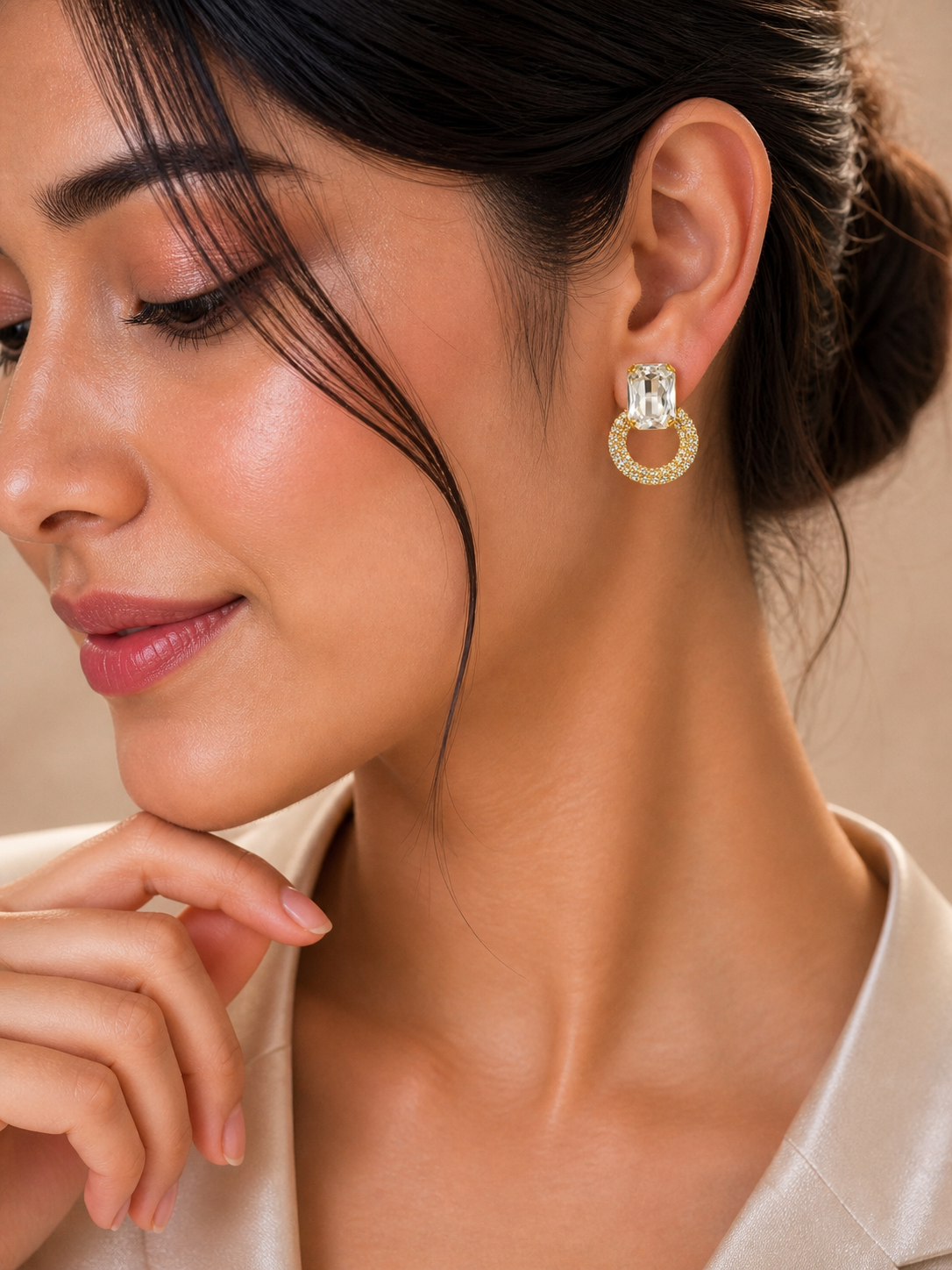Crystal Hoop Earrings for Women Elegant Big Stone Party Wear Stud Earrings
