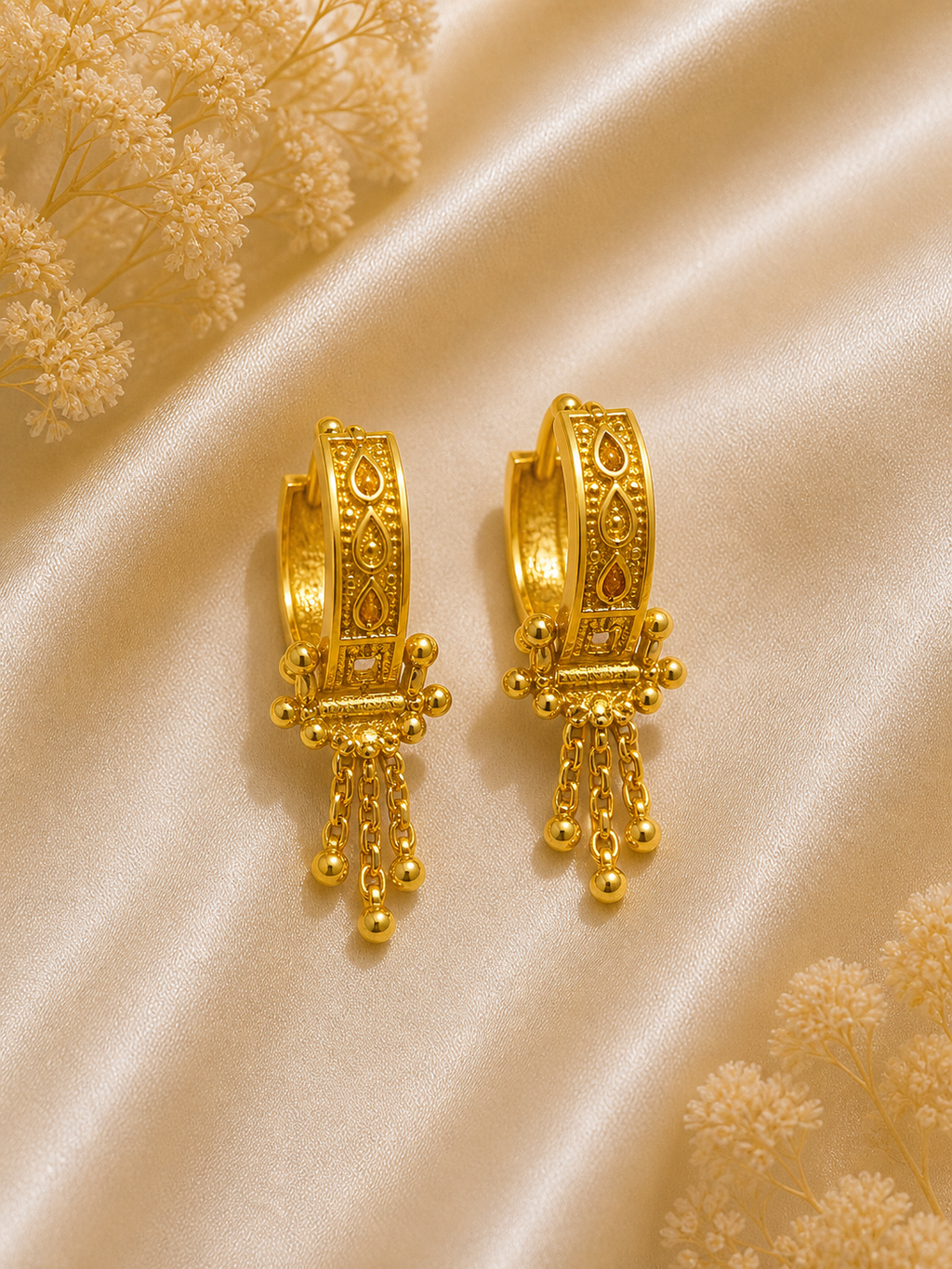 Gold Plated Hoop Earrings with Hanging Beads for Women Traditional Designer Daily & Party Wear Earrings