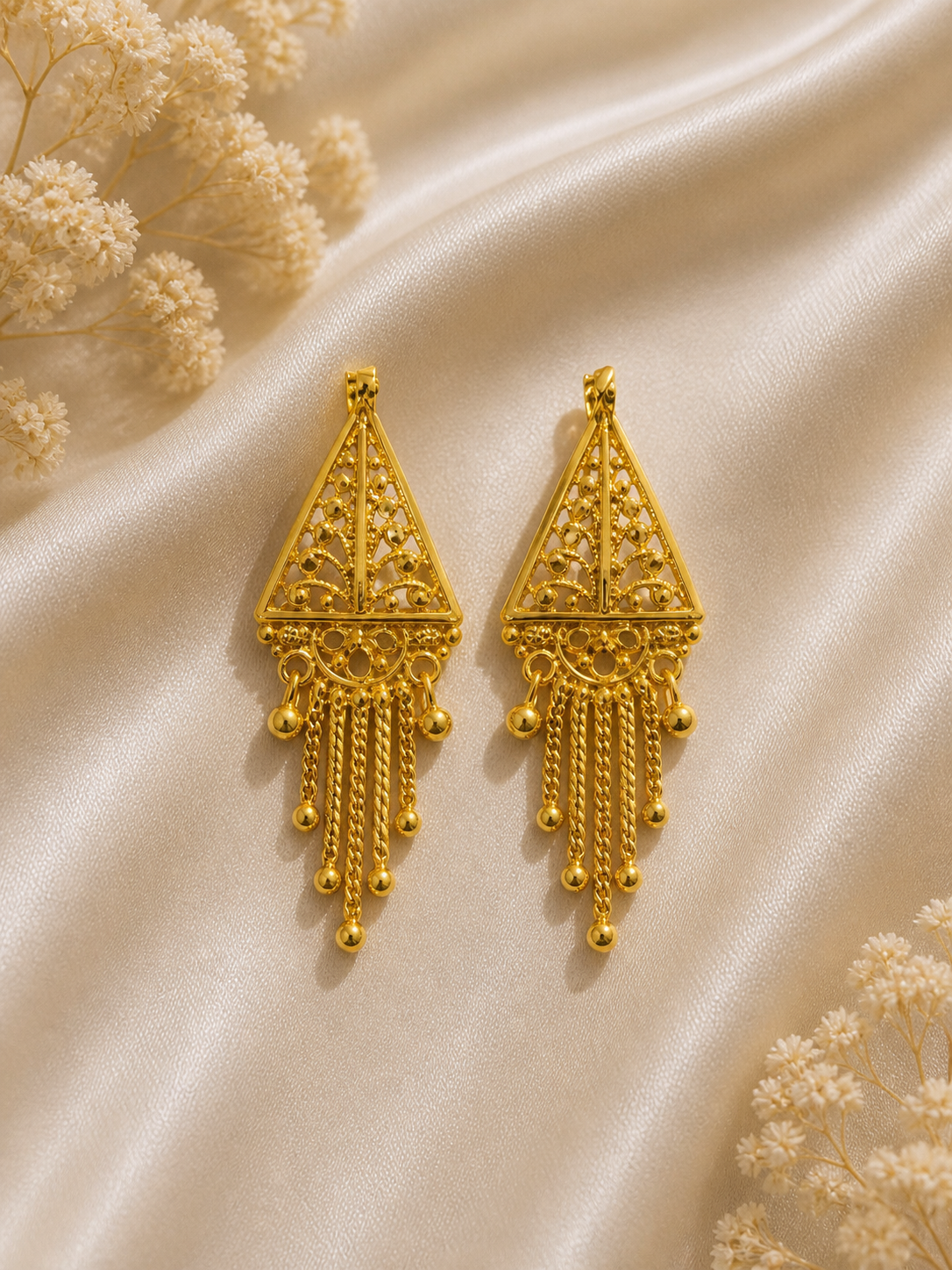 Designer Gold Plated Triangle Long Dangle Earrings for Women Traditional Heavy Party & Wedding Wear Earrings