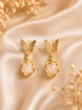 Gold Plated Butterfly Pearl Drop Earrings for Women Trendy Cute Daily Wear Party Earrings