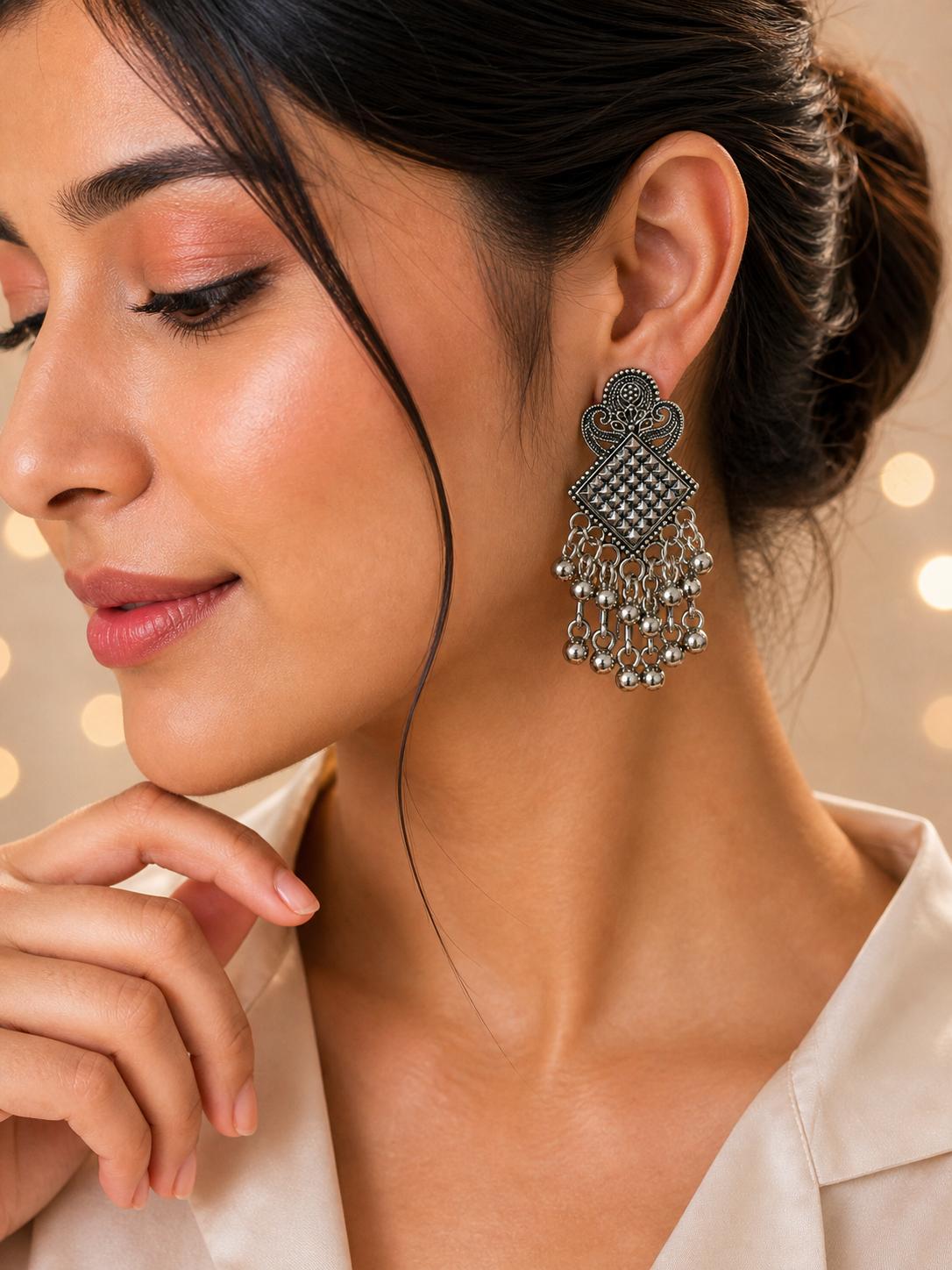 Traditional Oxidised Silver Designer Dangle Earrings for Women Heavy Ethnic Party & Wedding Wear Earrings