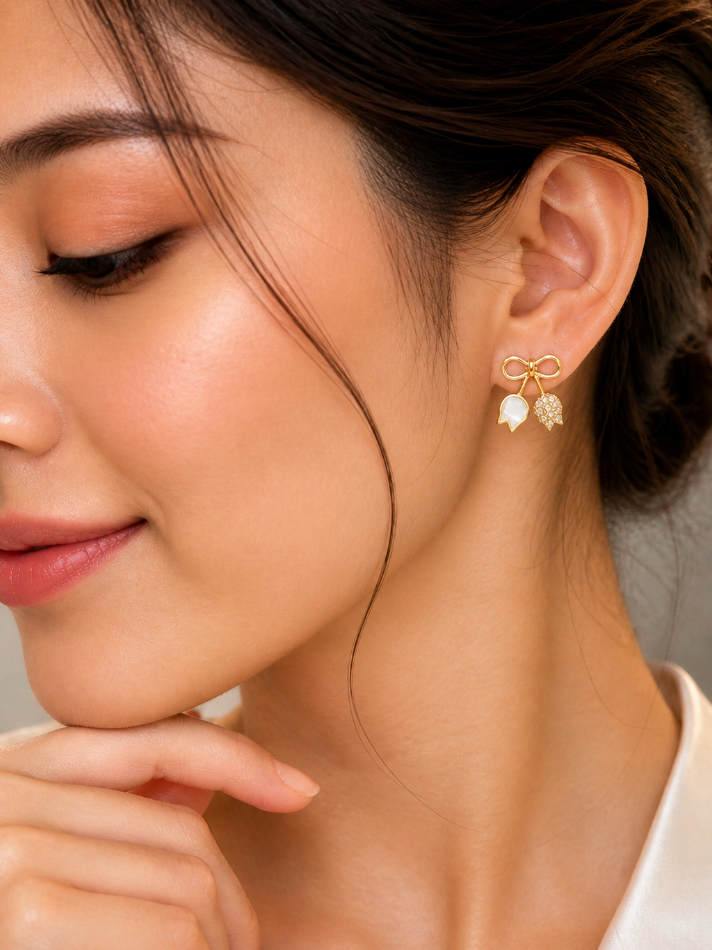 Gold Plated Bow Leaf Stud Earrings for Women Trendy Crystal Cute Daily Wear Earrings