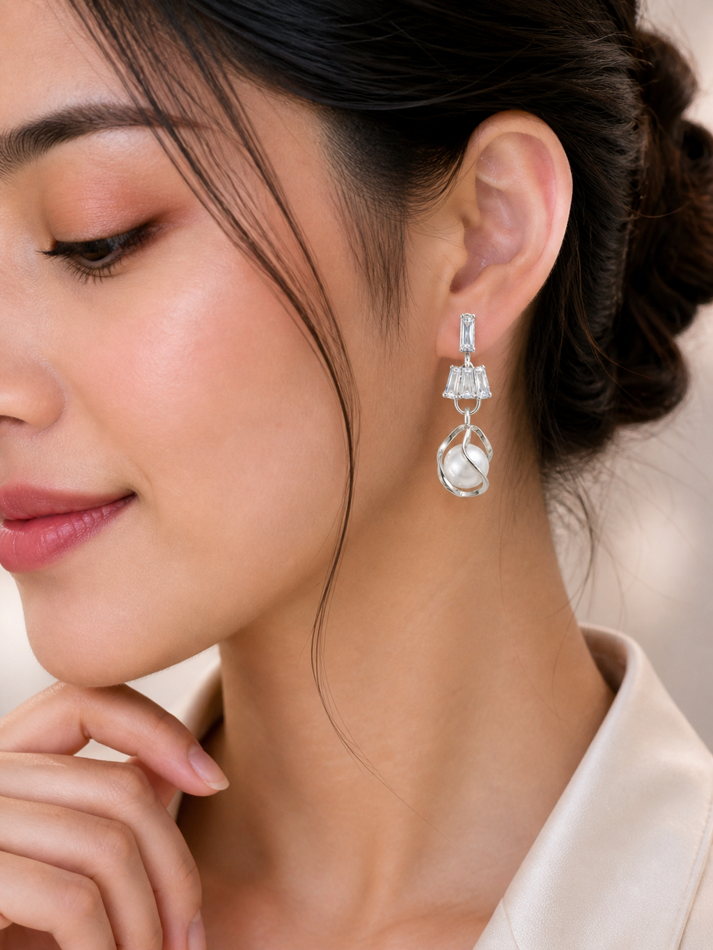 Elegant Silver Plated Crystal Pearl Drop Earrings for Women Stylish Party Wear Designer Earrings