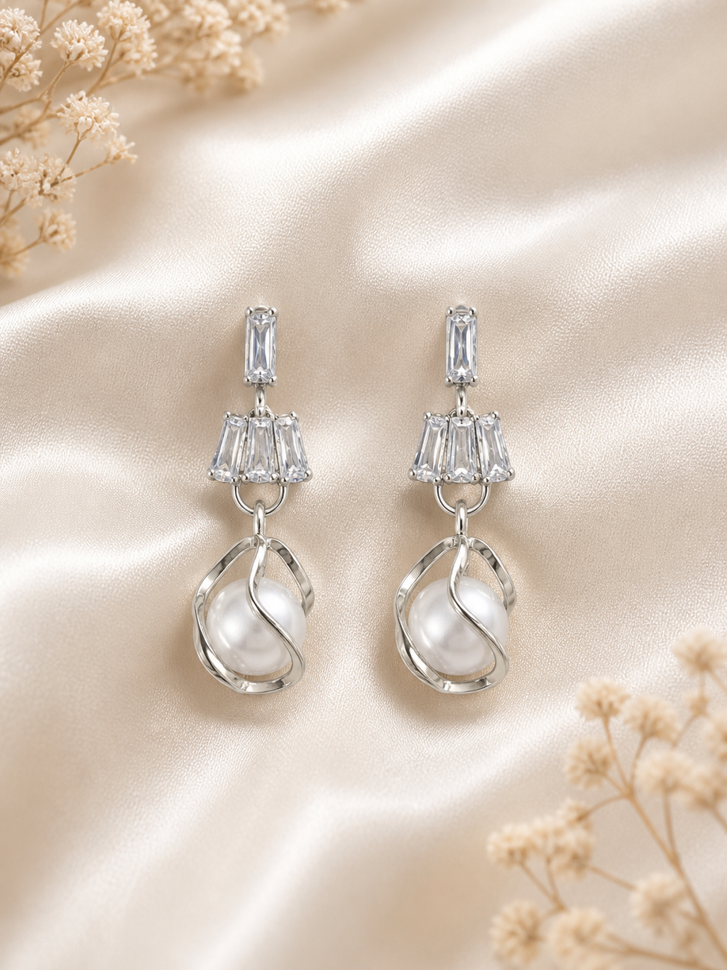 Elegant Silver Plated Crystal Pearl Drop Earrings for Women Stylish Party Wear Designer Earrings