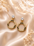 Anti Tarnish Gold Plated Black Enamel Crystal Hoop Earrings for Women & Girls