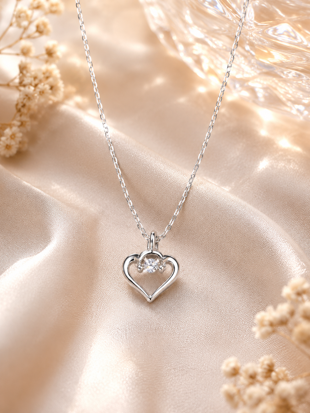 Anti Tarnish Silver Heart Pendant Necklace for Women & Girls
