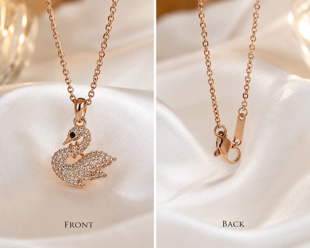 Rose Gold Swan Crystal Pendant Necklace for Women | Elegant CZ Swan Necklace | Anti Tarnish Fashion Jewelry