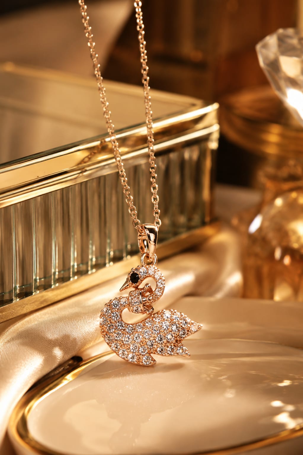 Rose Gold Swan Crystal Pendant Necklace for Women | Elegant CZ Swan Necklace | Anti Tarnish Fashion Jewelry