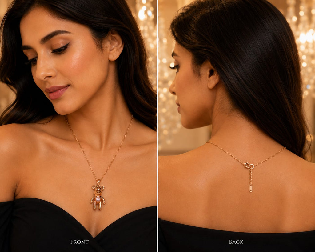 Rose Gold Teddy Bear Pendant Necklace for Women | Crystal Bear Pendant | Cute Fashion Jewelry