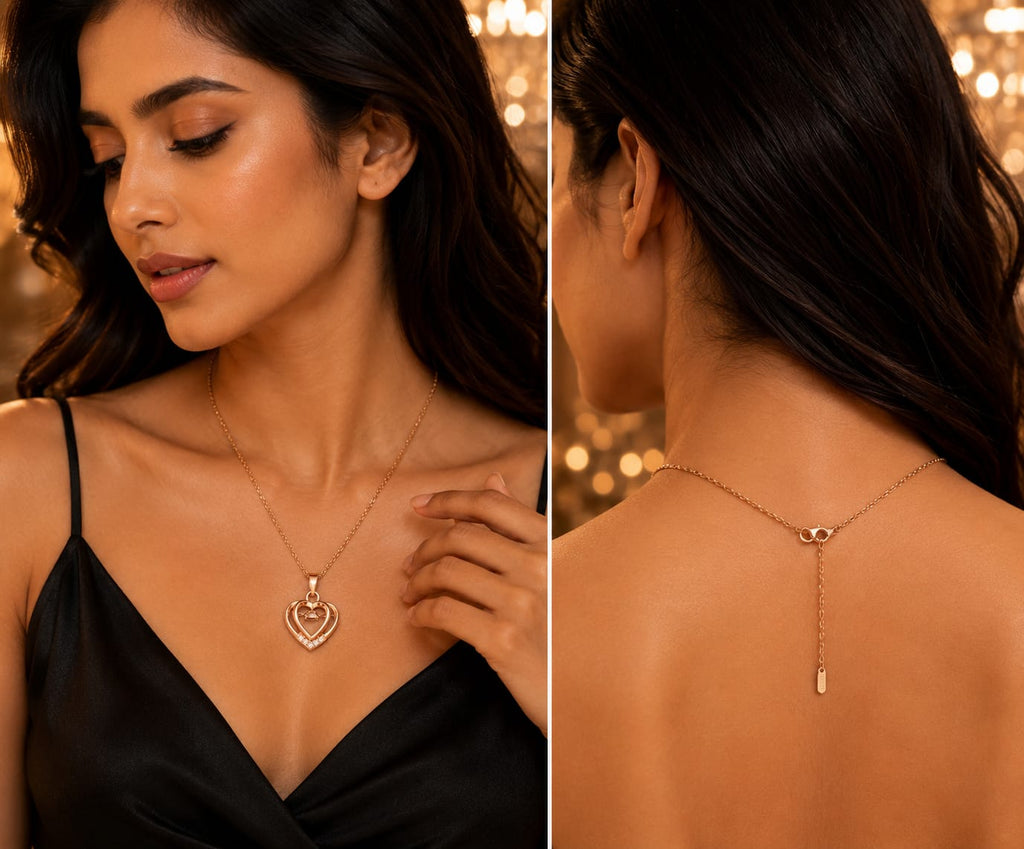 Rose Gold Double Heart Infinity Pendant Necklace for Women | Crystal Love Heart Necklace | Fashion Jewelry