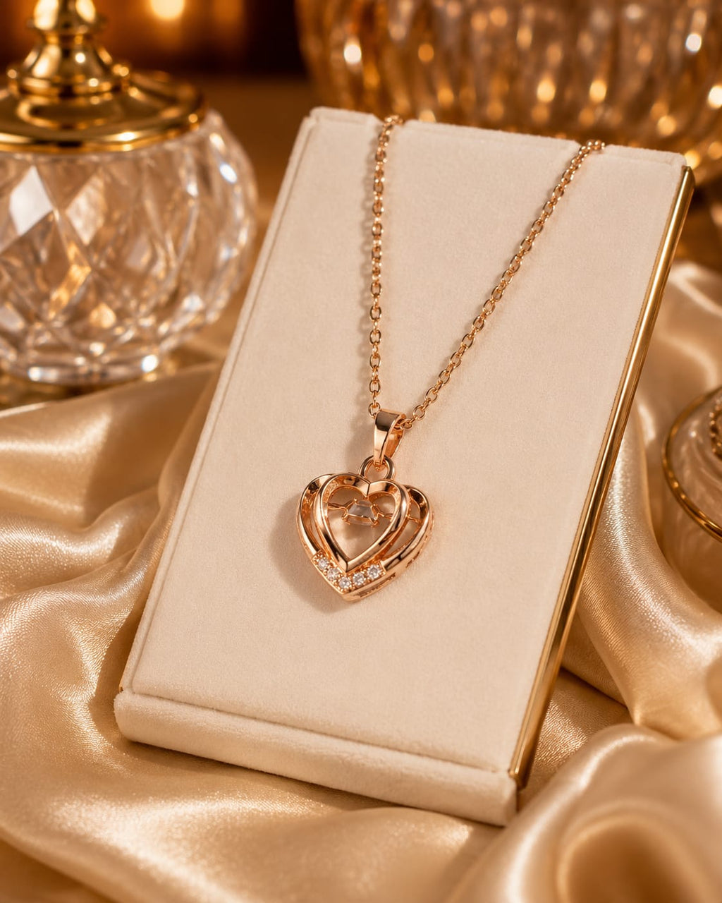 Rose Gold Double Heart Infinity Pendant Necklace for Women | Crystal Love Heart Necklace | Fashion Jewelry