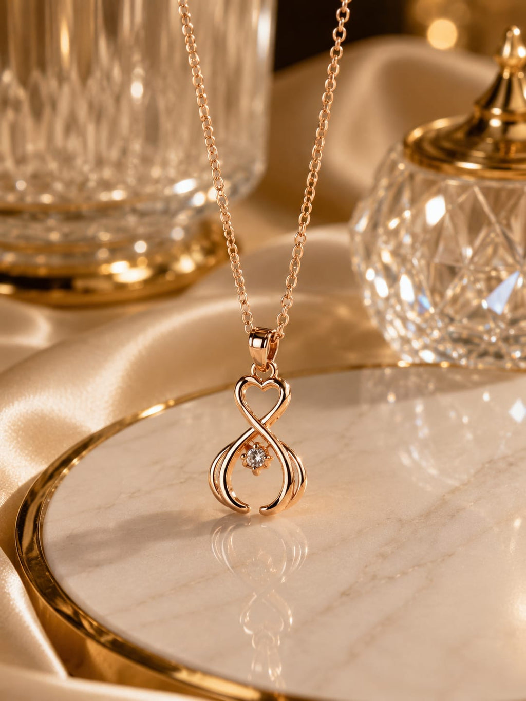 Rose Gold Infinity Heart Pendant Necklace for Women | Crystal Love Necklace | Elegant Fashion Jewelry
