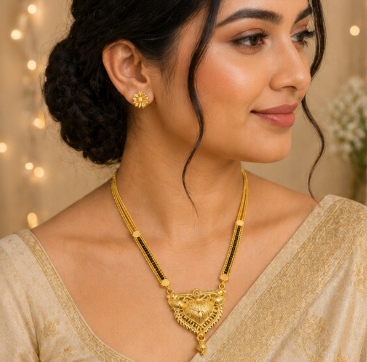 Traditional Gold Plated Peacock Design Mangalsutra for Women | Elegant Black Bead Mangalsutra Necklace
