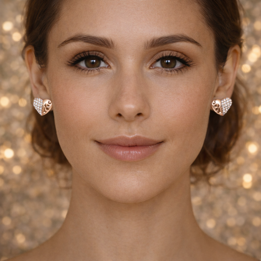 Anti Tarnish Rose Gold Crystal Heart Stud Earrings for Women & Girls