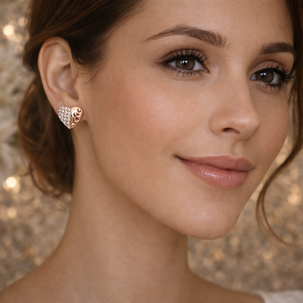 Anti Tarnish Rose Gold Crystal Heart Stud Earrings for Women & Girls