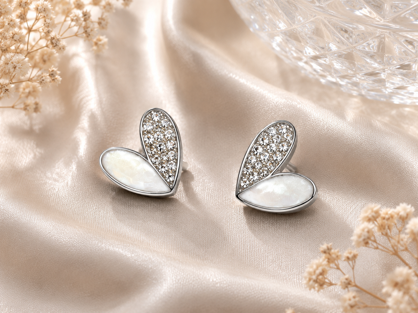 Anti Tarnish Silver Crystal Leaf Stud Earrings for Women & Girls