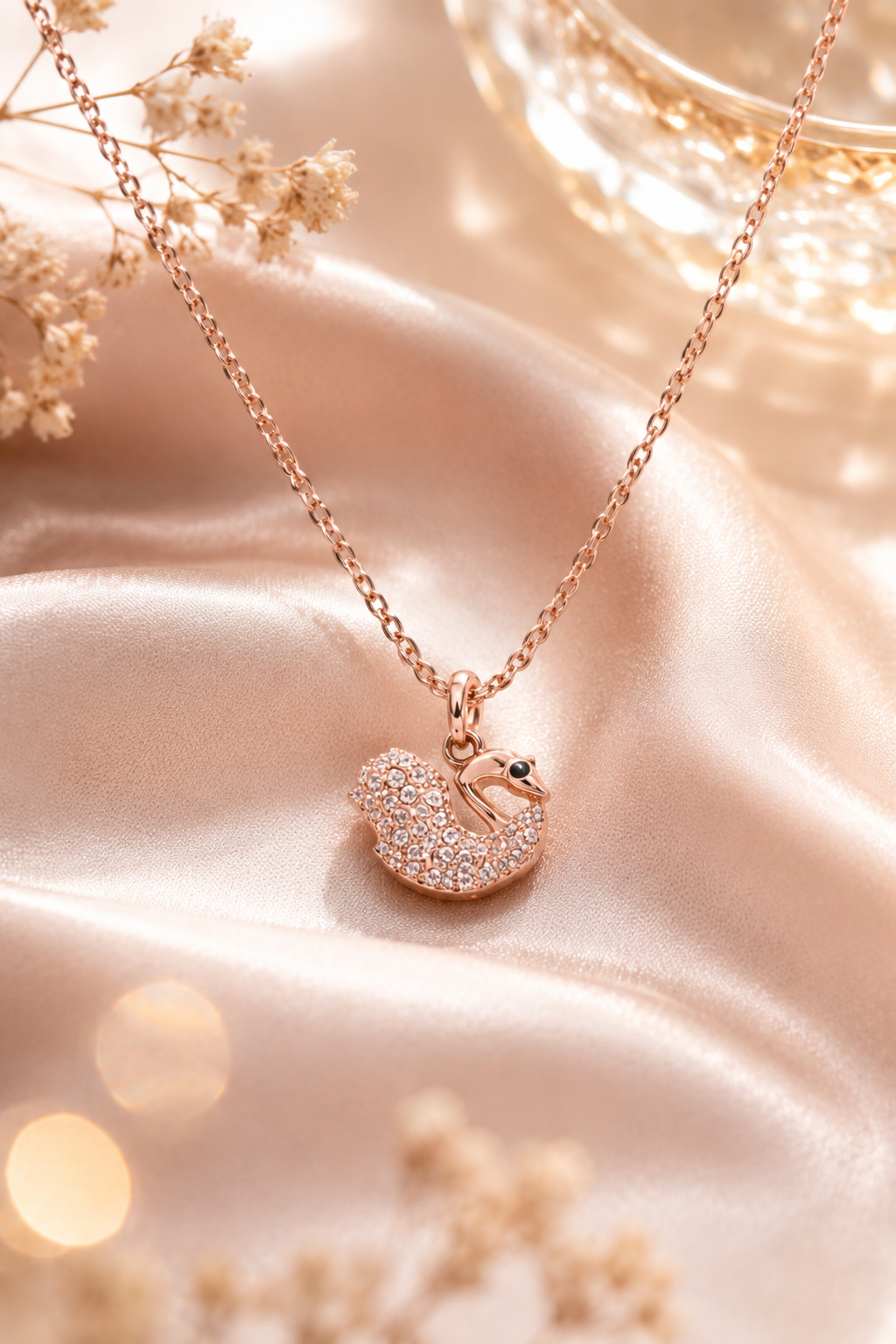Anti Tarnish Rose Gold Swan Pendant Necklace for Women & Girls