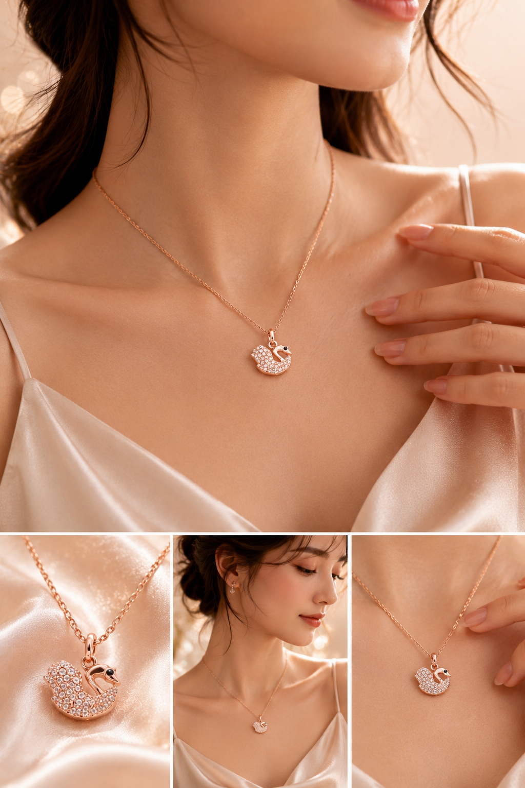Anti Tarnish Rose Gold Swan Pendant Necklace for Women & Girls