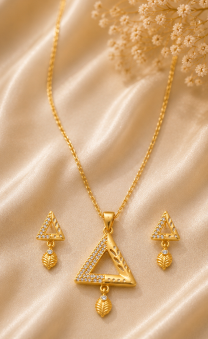 Elegant Gold Plated Triangle Design Mangalsutra Set for Women with Matching Earrings