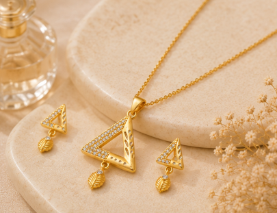Elegant Gold Plated Triangle Design Mangalsutra Set for Women with Matching Earrings