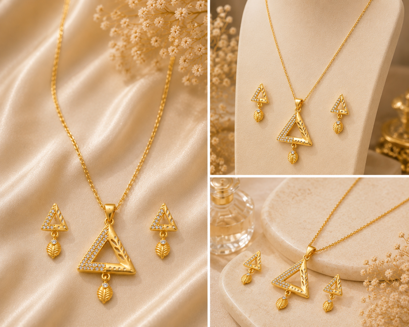 Elegant Gold Plated Triangle Design Mangalsutra Set for Women with Matching Earrings