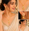 Elegant Gold Plated Triangle Design Mangalsutra Set for Women with Matching Earrings